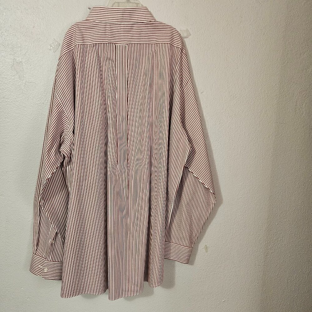 Roundtree & York Gold Label Non Iron Red Striped Button Down Shirt Size 19/38 T - Picture 3 of 7